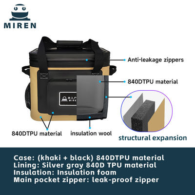 Khaki TPU yalıtımlı ve sızıntı geçirmez 20L soğutucu torbası 30 kutu bira veya içecek tutar